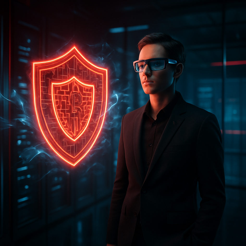 Abstract tech visuals representing cybersecurity and protection